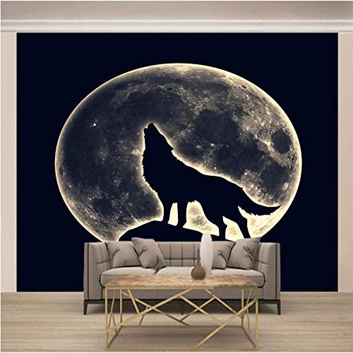 Custom Wallpaper 3D Nahtlose Wandbild, Wolf Der Mondnacht Wandbild, Verschleißfeste Dekoration Für Arbeitszimmer, Wohnzimmer, Hintergrund, Tapete, Wandverkleidung, Abnehmbares Wand 400 x 280 cm (BxH)