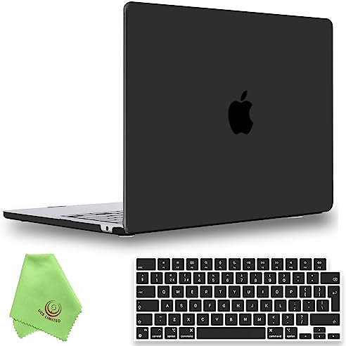 UESWILL 2in1 Compatible with MacBook Air (15 inch, M2/M3/M4, 2023/2024/2025) Model A2941 A3114 A3241, Matte Hard Shell Case + EU Layout Keyboard Cover + Microfiber Cloth, Black