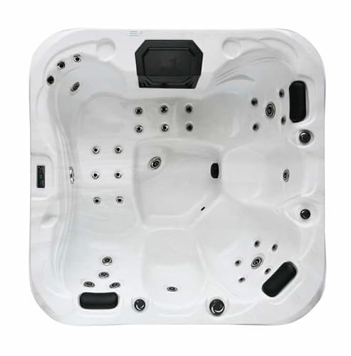 Sanotechnik Outdoor Whirlpool Tahiti Sterling Silber - Mit Abdeckung und Stiege - Maße 200 x 200 x 88 cm - 31 Massagedüsen, LED Beleuchtung, WiFi, Bluetooth-Audiosystem, SPA für 5 Personen