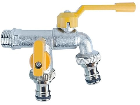 Garten-Wasserhahn für den Außenbereich, doppelter Frostschutz-Wasserhahn, rostfreier Retro-Wasserschlauchhahn aus Messing, Messing-Außenzapfen, Messing-Kugelhähne, Wasserhahn-Splitter für Balkon, Zuha