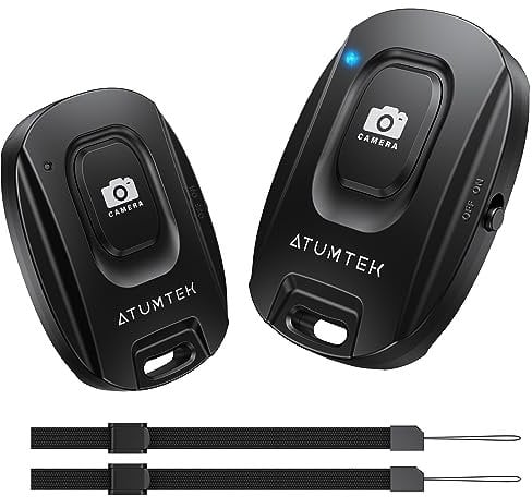 ATUMTEK 2 Pezzi Telecomando Bluetooth per Selfie, Telecomando Senza Fili per Foto e Video, Remote Control Bluetooth per Smartphone iOS e Android/iPhone/Samsung, Cinturino da Polso Incluso