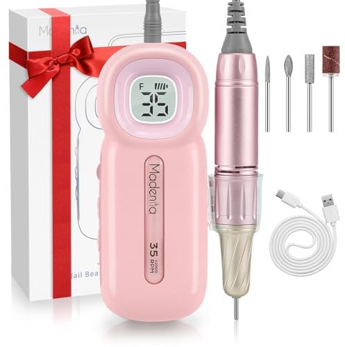 Madenia Fresa per Unghie 35000RPM, Lima per Unghie Elettrica Professionale Portatile, Senza Filo Fresa Manicure, USB Ricaricabile Fresa Unghie ,Velocità Regolabile, Nail Drill, Rosa