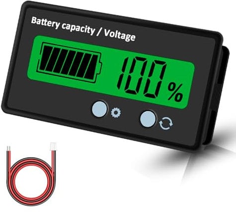 12V 24V 36V 48V Battery Capacity Indicator with LCD Display Green Backlight, Waterproof Monitor Gauge Digital Voltmeter Testers