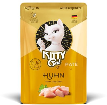 KITTY Cat Paté Huhn, 6 x 85 g, Nassfutter für Katzen, getreidefreies Katzenfutter mit Taurin, Lachsöl und Grünlippmuschel, Alleinfuttermittel mit hohem Fleischanteil, Made in Germany