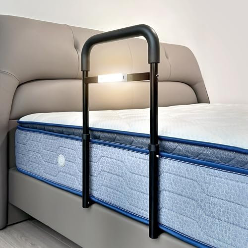 NIMOOD C1 Bed Guard Bed Rails for Elderly Adults, Safety Bed Rail Mobility Aid Adjustable in Height, Fall Prevention Guard with LED Motion Light, Stability Bed Guard Fits Single Bed Double Bed…
