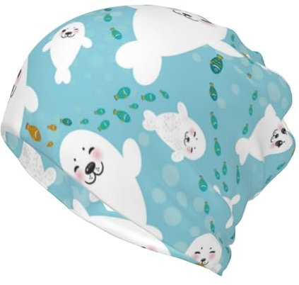 Beanie-Mütze, Halsmanschette, Strickmütze, Gesichtsmaske, Schal, Sturmhaube, lässige Laufmütze, niedliche lustige Robben