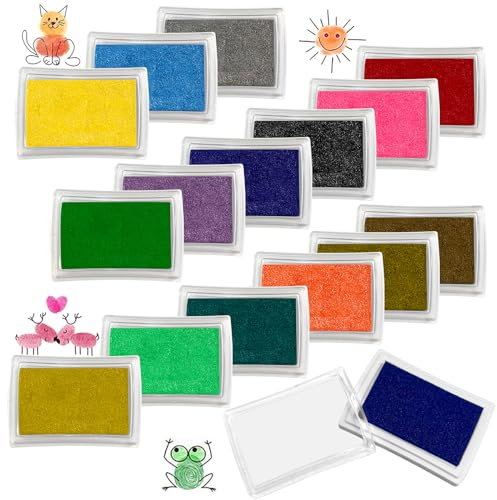 LMSHOWOWO Stempelkissen Set, 15 Farben Stempelkissen Kinder, Stempelkissen Bunt, Fingerstempelfarbe, Groß Abwaschbar Stamp Pad, für Papier Handwerk Stoff Scrapbooking DIY Geburtstag Geschenk