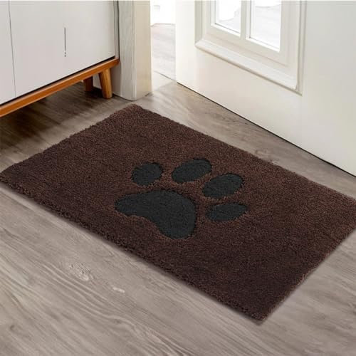 Oiilores Dirt Trapper Door Mat Indoor 40 x 60 cm, Non-Slip Washable Rug, Low-Profile Inside Doormats for Entryway, Super Absorbent Dog Mats for Muddy Paws, Brown