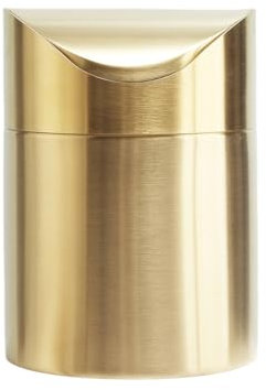 ETRAVEL Mini Desktop Trash Can with Lid, Brushed Stainless Steel Swing Bin, Small Desk Indoor Dustbin for Car, Office, Bathroom, Kitchen - Waste Pods, Tea Bags 12 * 12 * 16.5CM 1.5L (Gold)