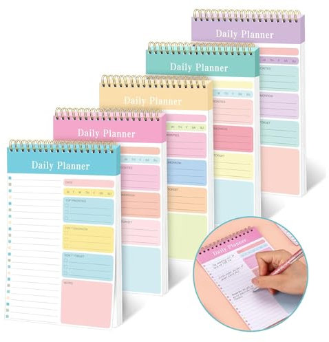 Tagesplaner Undatiert, 5 Stück Aufgabenplaner Undatierter Notizbuch mit To Do Liste Terminplaner Spiralblock To Do Planer Beidseitiges Schreiben für Büro Schule