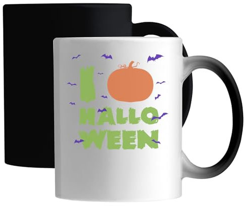 Atspauda Mug avec inscription « I Love Halloween citrouille et chauve-souris » - Blanc