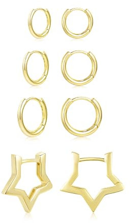 ALEXCRAFT Stern Hoop Ohrringe Gold Set Klein Creolen 14K Goldene Ohrringe Damen Geschenk für Frauen Freundin Mama Mädchen
