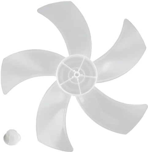 Dbvnnsy 16 Inch Fan Blade Replacement with Five Plastic Leaves, Low Noise Replacement Fan Blades with Nut Cover Replacement Plastic Fan Blade for Standing Pedestal Fan