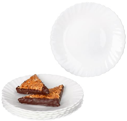 MamboCat Arkona - Lot de 6 assiettes à gâteau - Diamètre : 19 cm - Petites assiettes en verre opale blanche avec relief fin pour petit-déjeuner, midi, café ou dîner