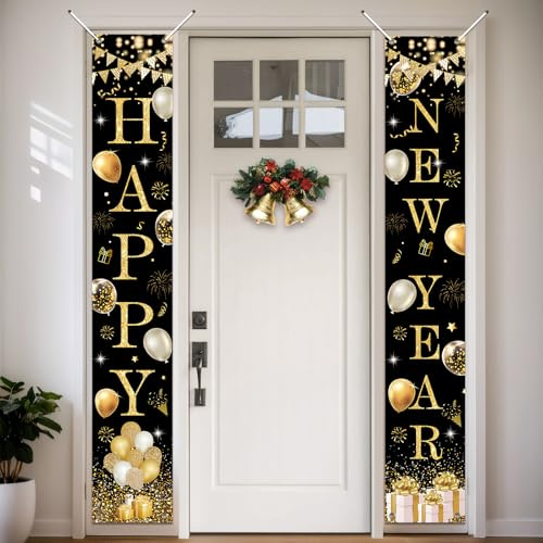 Koliphy Silvester Deko 2026 Neujahr Banner, Happy New Year Tür Banner Silvester Party Stoff Hintergrund, 2026 Neujahrs Deko für Drinnen & Draußen, 180 x 30cm