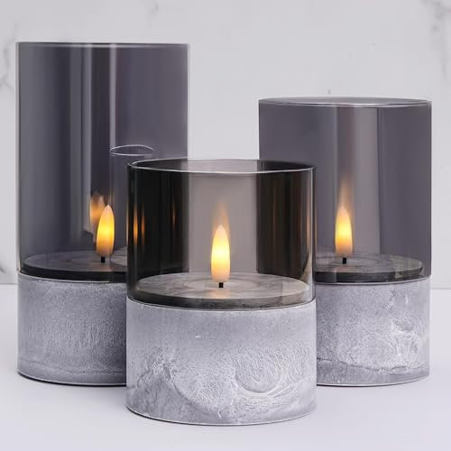 Sunshine smile Deko Led Kerzen,3er Set Led Kerze,Kerze Deko Wohnzimmer Badezimmer,Elektrische Kerzen Grau,Modern Flammenlose Kerzen,Stumpenkerzen,Kerze Adventskranz Weihnachtsdeko