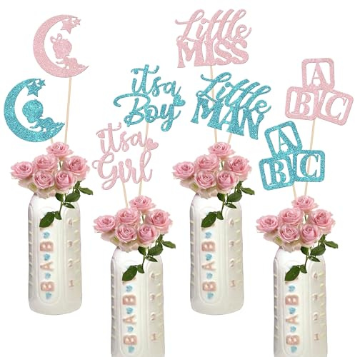 Xsstarmi 16 Pack Boy or Girl Centerpiece SticksGender Reveal Party DecorationsBaby It's a Girl It's a Boy Baby Shower Table Toppers for Pink or Blue Baby Shower Kids Birthday Party Decorations