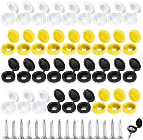 72PCS Screw Caps, Screw Cover Caps Plastic Hinged Fold Screw Snap Covers Washer Covers Flip Tops for Screws Protection