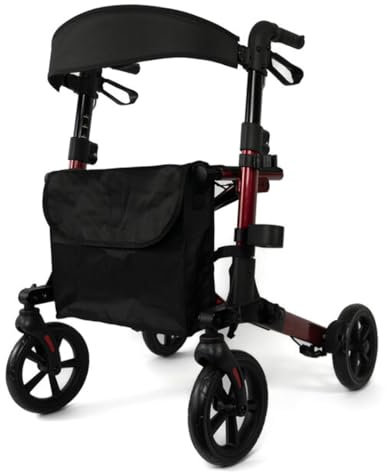 Parvum Brava Rollator – Leicht, stabil & 3-fach faltbar – Mit integriertem Bremssystem, Sitz, Rückenlehne, Tasche, Stockhalter & semi-soft Rädern – nur 6,8 kg – Gehhilfe für Senioren - Rot