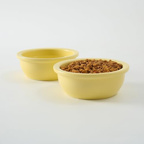 GUUSII HOME 2PCS Cat Bowls Food and Water Dish 14cm Ceramic Replacement Bowl 360ml Kitten Puppy Pet Rabbit & Guinea Pig Drinking and Feeding Dishes Dishwasher & Microwave Safe Easy to Clean(Yellow)