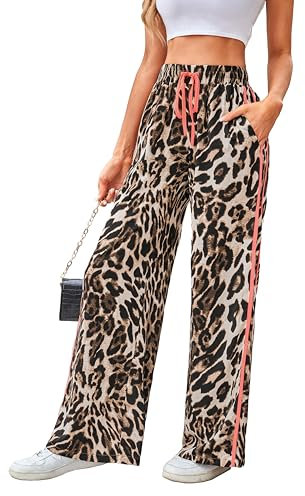 VOGMATE Hose Damen Jogginghose Weites Bein Sporthose Yogahose Sweatpants Y2K Leopardenmuster Freizeithose Trainingshose High Waist Trousers for Women