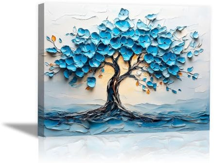 ZAMAEIU Arbre de vie, arbre bleu abstrait tableaux decoratifs muraux, Convient pour chambre à coucher, salon, salle de bain. - 60x90cm Encadrée(bleu)