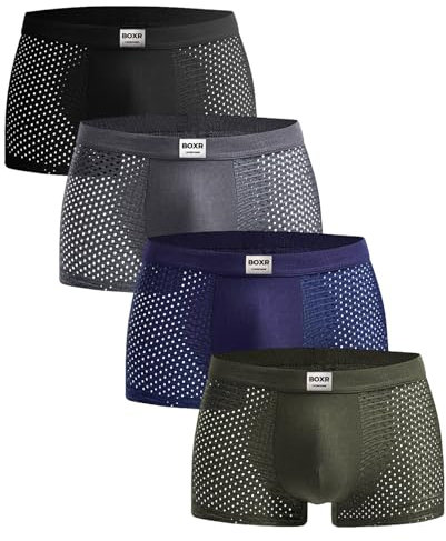 BOXR Underwear Lot de 4 Boxers en Bambou pour Homme - Ultra Doux, Confort Optimal, S-3XL (FR/ES, Alpha/Lettres, TG, Taille Normale, Taille Normale, Multicolore2)