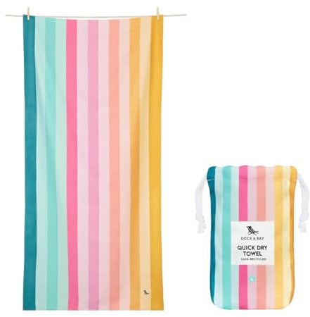 Dock & Bay Beach Towel - Quick Dry, Sand Free - Compact, Lightweight - 100% Recycled - Includes Bag - Summer - Coastal Candy - Extra Large (200x90cm, 78x35)