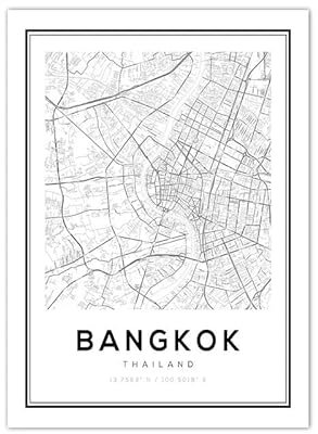 Thailand Stadtplan Poster Bangkok Skyline Reise Moderne Wand Kunstdrucke Bild Leinwand Malerei Home Dekoration A2 21X30Cm Kein Rahmen