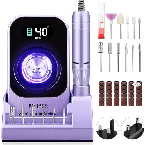Urbuit - Taladro eléctrico profesional de uñas de 40000 RPM para uñas acrílicas y gel, kit de manicura y pedicura recargable con 12 brocas (Lavanda)