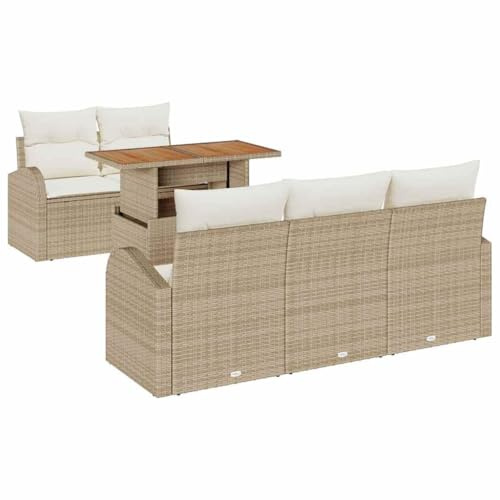 vidaXL Garten-Sofa-Set mit Speicher 6 pcs Beige Poly Rattan, Garten und Terrasse, modernes modulares Sofa-Set, viel Stauraum, Lounge, anpassbare Sitzgelegenheiten