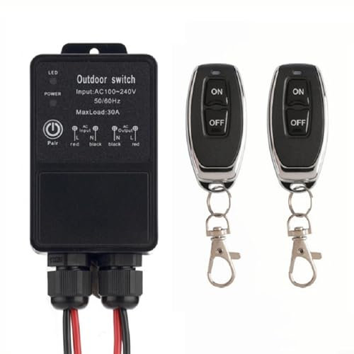 Télécommande sans fil étanche Interrupteur extérieur 30 A Relais Récepteur avec 433 MHz pour pompe à eau Lumière Moteur AC 100-240 V Protection IP65 Portée 50 m