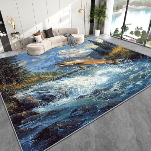 AevuCub Fische Deko, Angeln Fisch Teppich 50x80 Kurzflor, Kleiner Teppich Wohnzimmer Wilde Tiere, Weich rutschfest Waschbare Teppiche, Bettvorleger Schlafzimmer Kinderzimmer