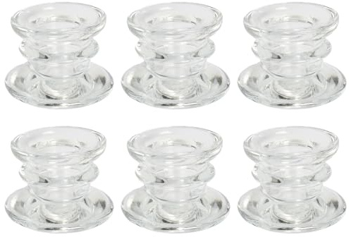 6 Stück Kerzenständer Glas Verdicktes, Kerzenhalter mit Stabilem Standfuß, Dekorativ Stabkerzenhalter Glas für Hochzeiten, Bankette und Tägliche Dekoration
