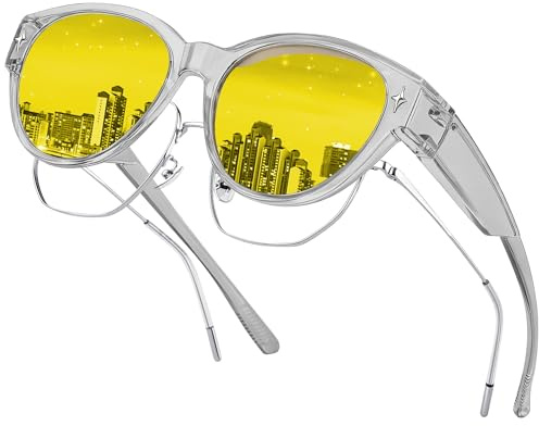 Aullwyr Polarisées Surlunettes Conduite de Nuit - Surlunettes de Soleil Verre Jaune Anti-éblouissement Lunette Vision Nocturne pour Homme Femme