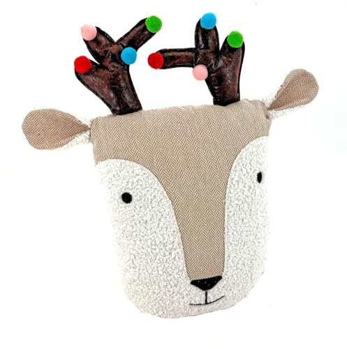 heimtexland Dekokissen Weihnachten Formkissen Rentier mit Pompoms Geweih 45 cm Deko Weihnachtskissen Zierkissen Geschenk-Idee Weihnachtsdeko Kissen Typ924 bunt