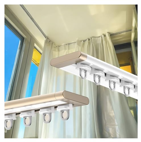 NOIRDA Gardinenschienen-Set Deckenmontage, 6 Mm Hohe, Ultradünne Gardinenschiene, Eckverbinder, Für Schiebegardinen, Fenster, Duschtür, Schrank(Sekt,135cm/4.4ft)