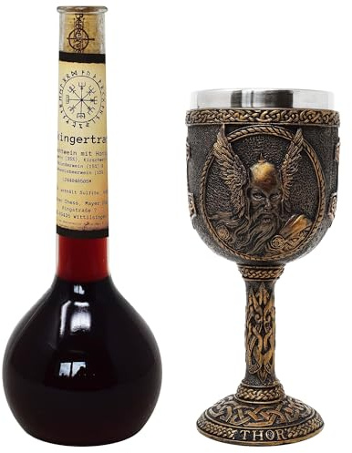 MystiCalls Geschenkset mit Kelch Thor inklusive Elixierflasche Wikingertrank Mehrfruchtwein - Viking, Geschenk, Met