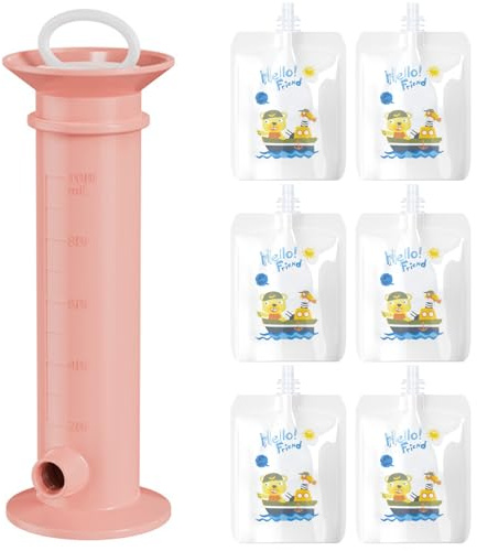 Nachfüllbare Babynahrungsbeutel, Babynahrungsbeutelhersteller, 7 Teile/Satz, sicherer Beutelhersteller mit 6 Stück 150 ml nachfüllbaren wiederverwendbaren Beuteln für Kinder, leicht zu reinigen