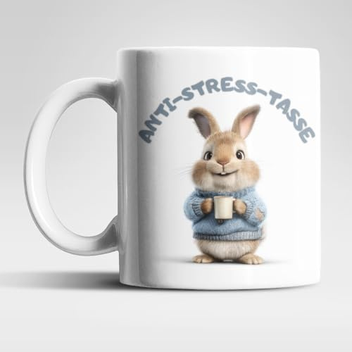 Anti Stress Tasse Hase – Niedliche Häschen Kaffeetasse 325 ml aus Keramik mit „ANTI-STRESS-TASSE“, Geschenkidee für Tierfreunde, Büro & Homeoffice