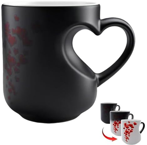 Yplkm Tasse Magique En Céramique Changeante De Couleur En Forme De Cœur, 400ml Tasse À Café Amusante Avec Poignée En Cœur, Thermoréactif Ta-sse Amour Change De Couleur, Cadeau Pour La Saint Valentin