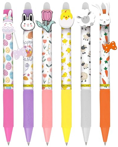 Online magiXX, 6x Radierstift Fun Spring Edition I Gelschreiber blau radierbar I Geschenkidee I Hase I Küken I Schaf I Tulpen I Karotten I für Kinder & Erwachsene I thermoempfindliche Radiertinte