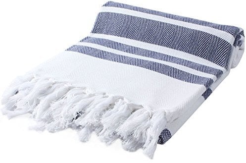 Cacala Türkische Hamamtücher – Traditionelles Pestemal-Design für Badezimmer, Strand, Sauna – Ultraweich, schnell trocknend, saugfähig, 94 x 177,8 cm, 100% Baumwolle, Dunkelblau, Navy, 37 x 70-Inch