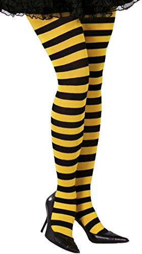 FIESTAS GUIRCA | Gelbe Strumpfhose mit schwarzen Streifen für Frauen (Einheitsgröße) - Hexen-Kostümstrumpfhosen für Halloween und Kostümpartys - Ideales Zubehör für Cosplay - Schwarz und Gelb