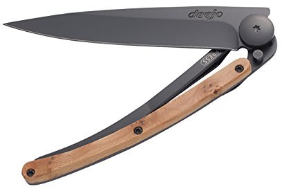 deejo 371311 Erwachsene Leichtgewichtsmesser, Black, 37g, Aisi-420 Stahl, Wacholder, Liner-Lock, Mikrofaser-Etui, Gürtelclip Taschenmesser, Mehrfarbig, One Size