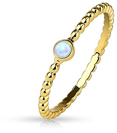 Bungsa 57 (18.1) Damenring mit Opal Kristall Stein Gold (Ring Damen Fingerring Partnerringe Verlobungsringe Trauringe Damenring Brass 14Kt)