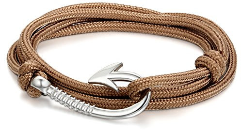 JewelryWe Schmuck Herren Damen Armband Geflochten Anker Armreif Nylonseil Legierung Kaffee