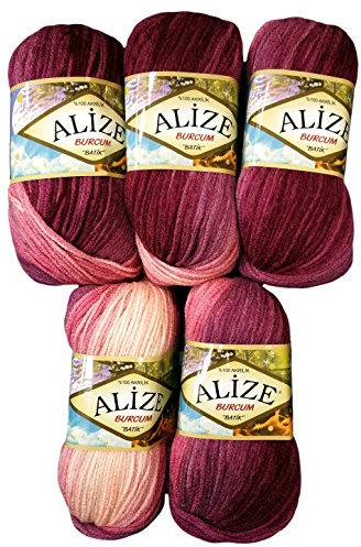 Alize Burcum Batik 5 x 100 Gramm Wolle Mehrfarbig mit Farbverlauf, 500 Gramm Strickwolle (Beere rosa lila 1895)