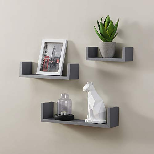 spot on dealz Harmony Shelf Set of 3 Floating Wall Shelves Shelving Unit Storage Living Room Bedroom Kitchen Decorative Display Decor Furniture Grey Easy to Fix