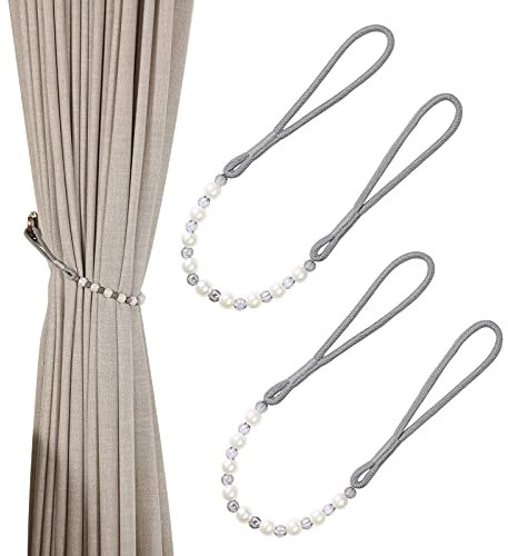 Pair Of Acrylic Pearl Curtain Tie Backs Curtain Tied Rope Decoration (Grey)